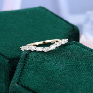 Oval Cut Moissanite Curved Wedding Band Women Unique Yellow Gold ...