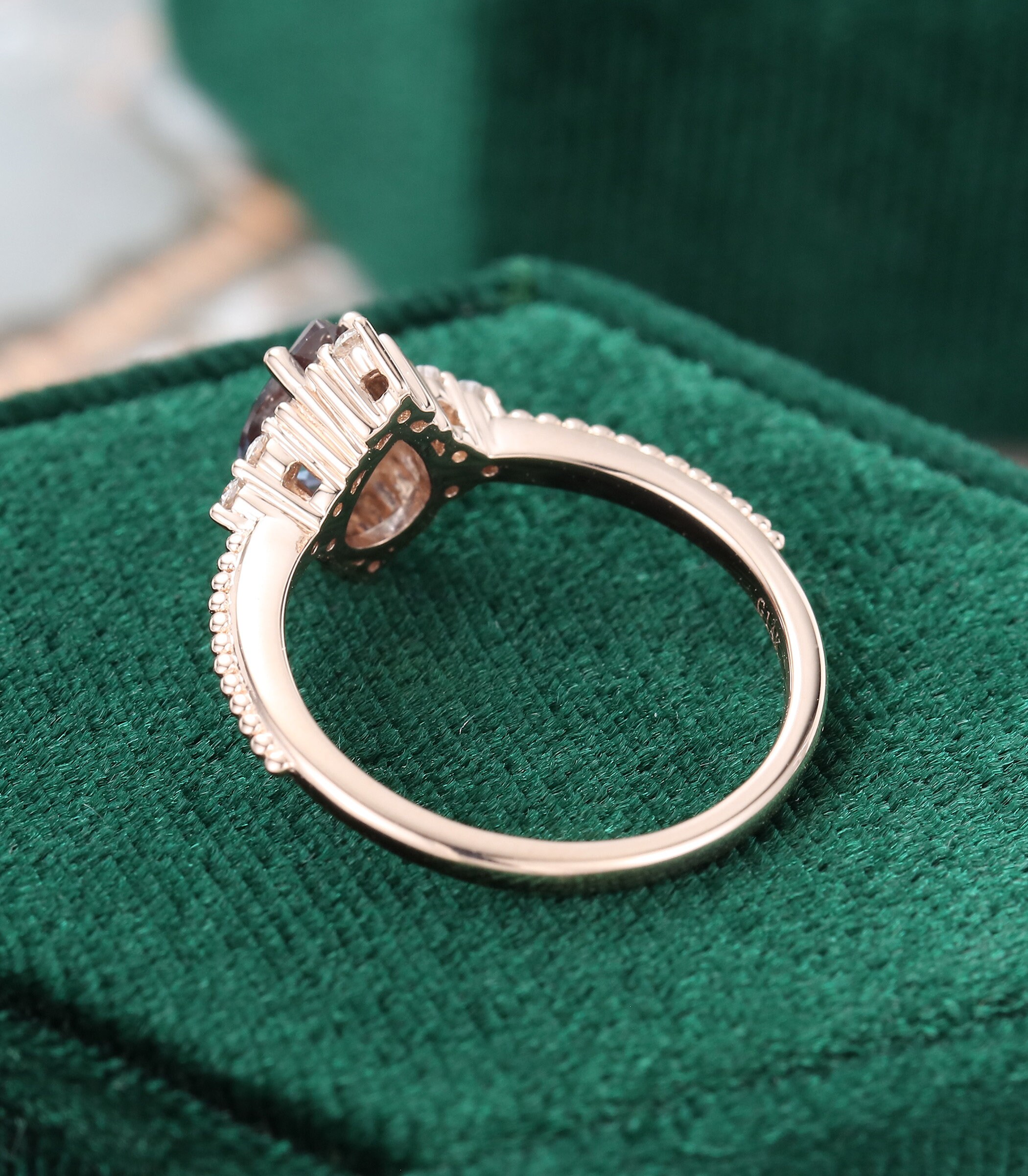 Pear Shaped Alexandrite Engagement Ring Vintage Unique Rose | Etsy