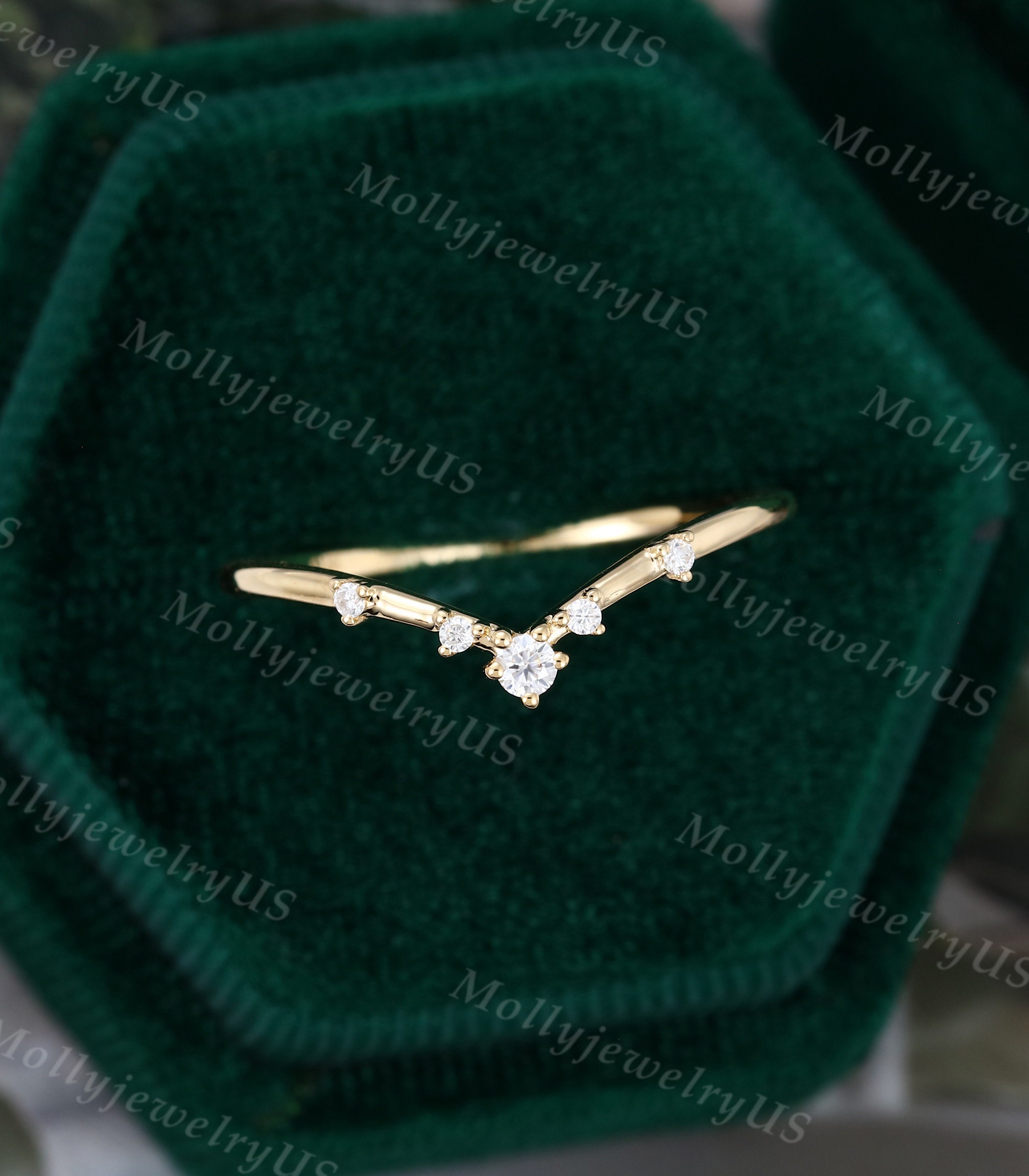 Curved Wedding Band Women Moissanite Wedding Band Vintage Ring Yellow ...