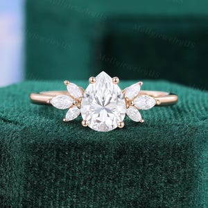 Pear shaped Moissanite engagement ring vintage Unique Marquise cut diamond Cluster engagement ring rose gold wedding Bridal gift for women
