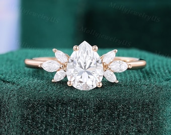 Anello di fidanzamento vintage con moissanite a forma di pera, esclusivo anello di fidanzamento con diamanti taglio marquise, in oro rosa, regalo di nozze per donna