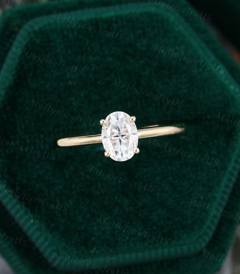 Oval Cut Moissanite Engagement Ring Solitaire Yellow Gold Bridal Ring ...