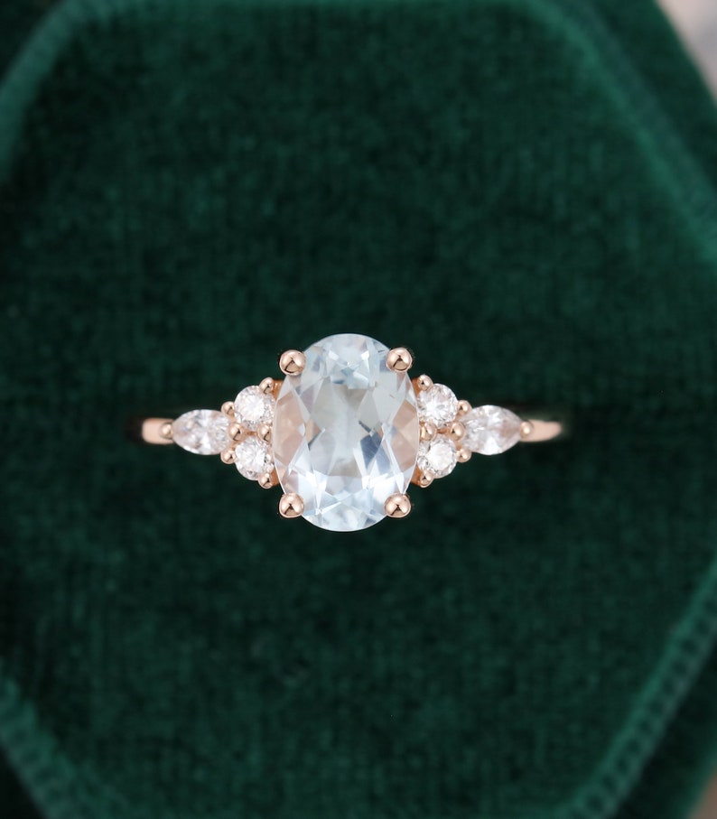 Oval Aquamarine engagement ring vintage Unique rose gold | Etsy