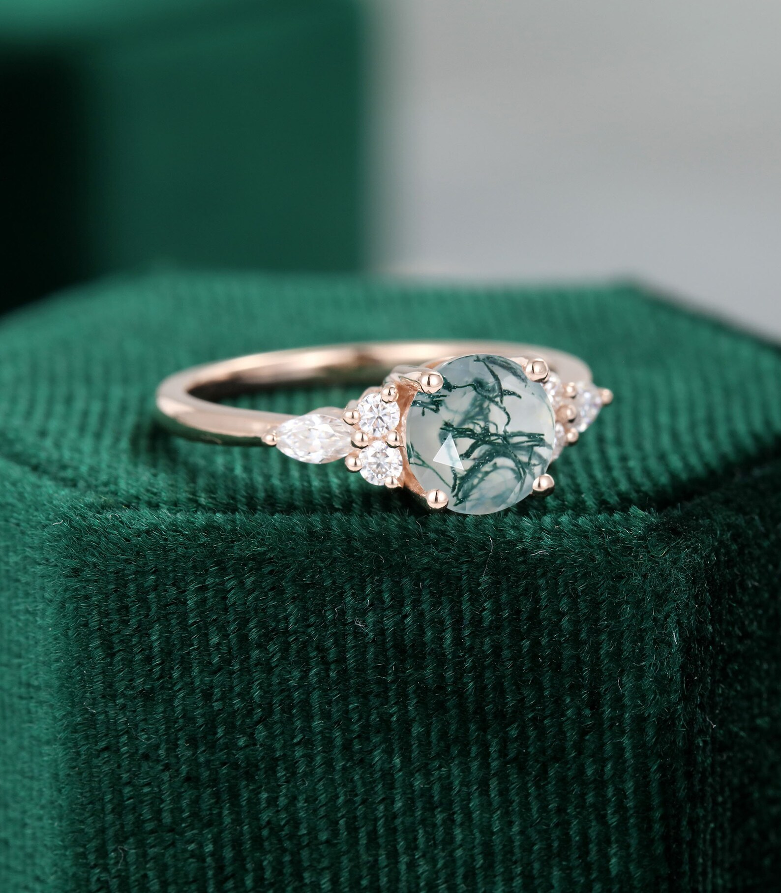 Moss Agate engagement ring rose gold unique engagement ring Etsy