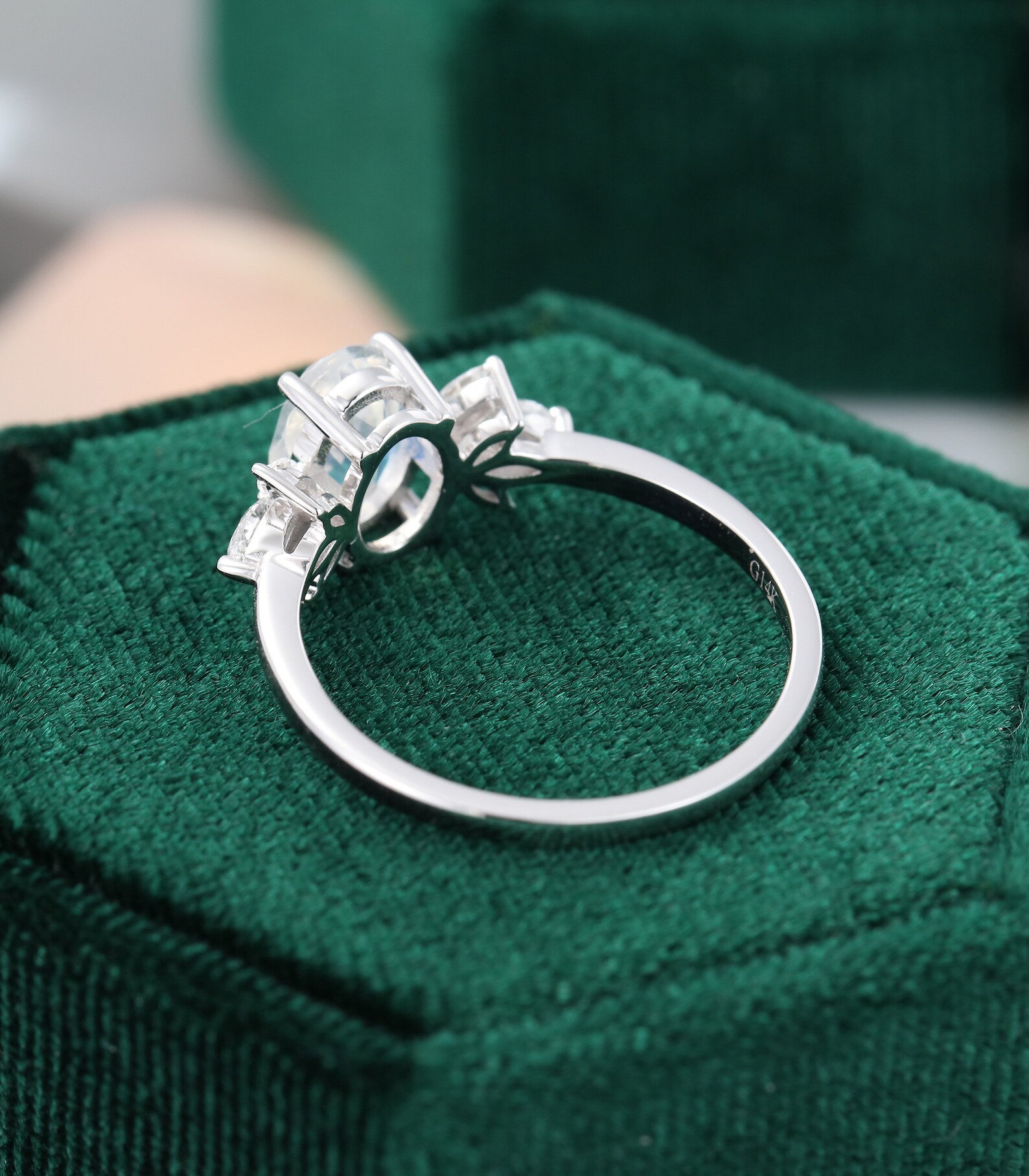 Oval Cut Moonstone Engagement Ring Vintage White Gold Unique | Etsy