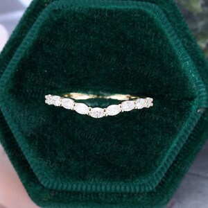 Oval Cut Moissanite Curved Wedding Band Women Unique Yellow Gold ...