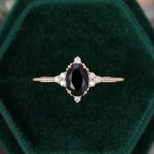 Oval Cut Black Onyx Engagement Ring Vintage Unique Rose Gold - Etsy