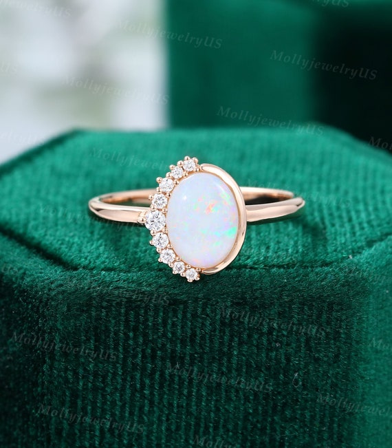 Oval Cut Opal Engagement Ring Vintage Rose Gold Unique | Etsy