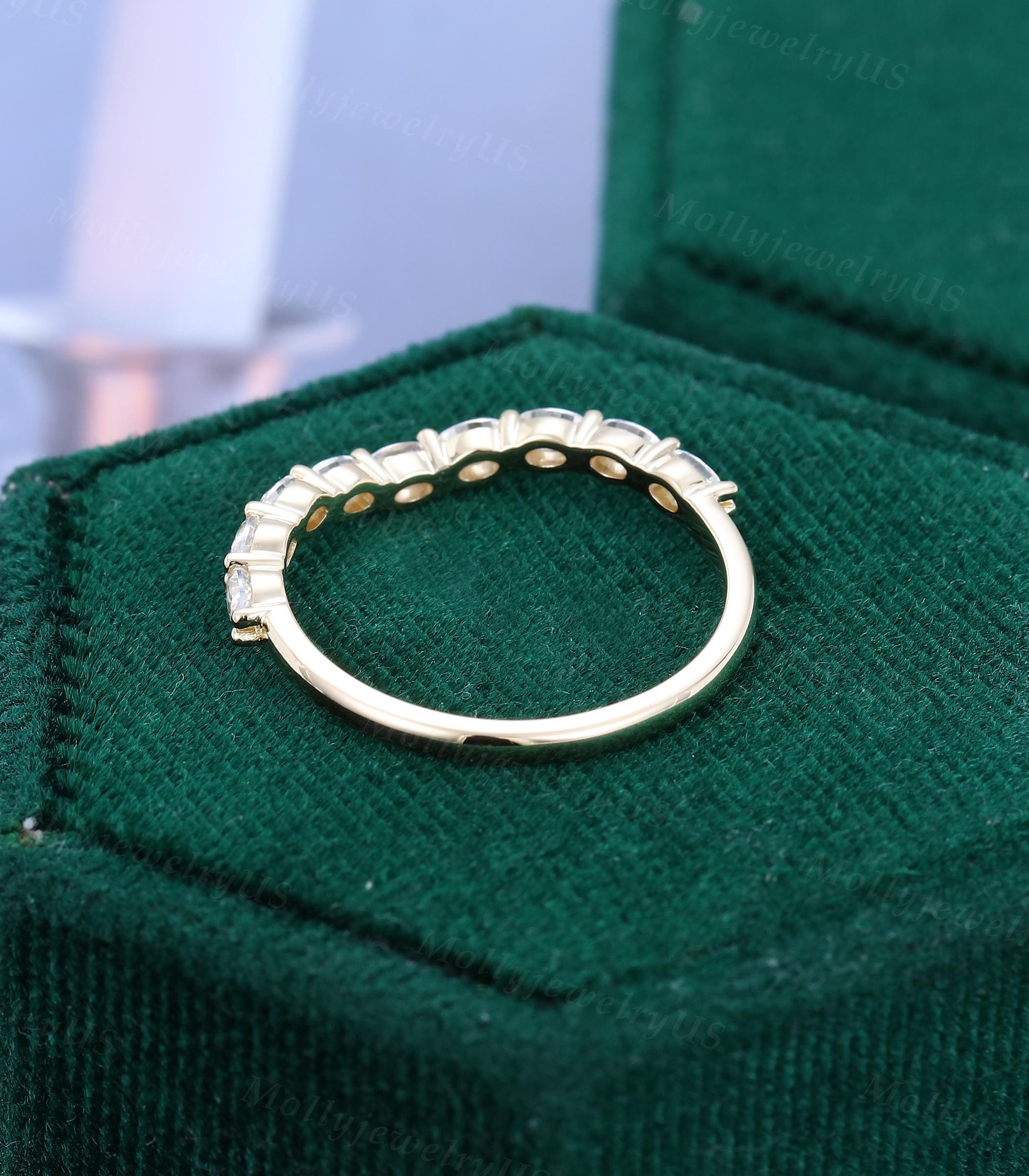 Oval Cut Moissanite Curved Wedding Band Women Unique Yellow Gold ...