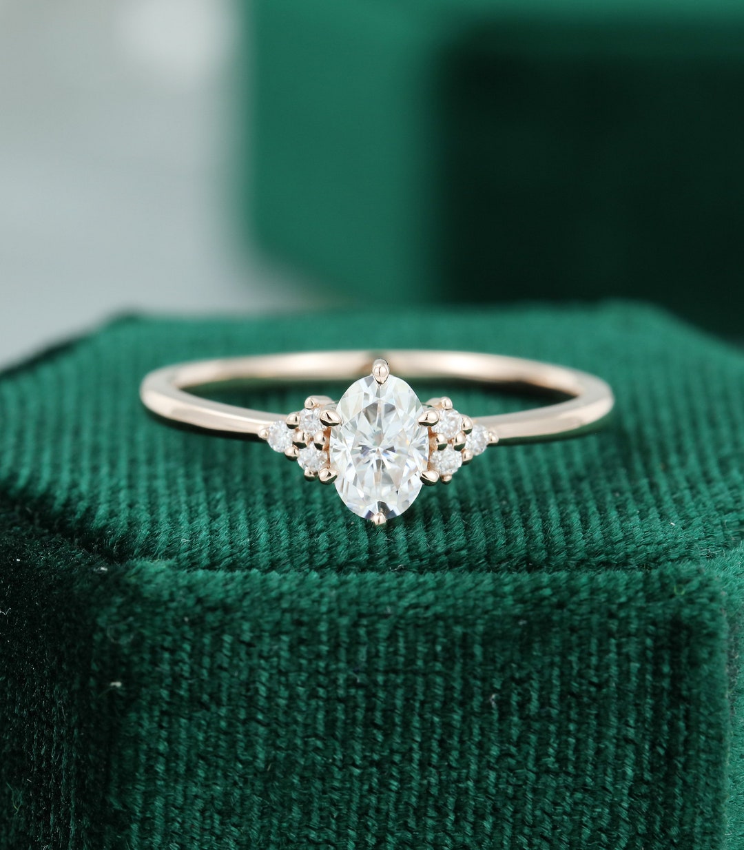 Oval Cut Moissanite Engagement Ring Vintage Diamond Cluster Ring Rose ...
