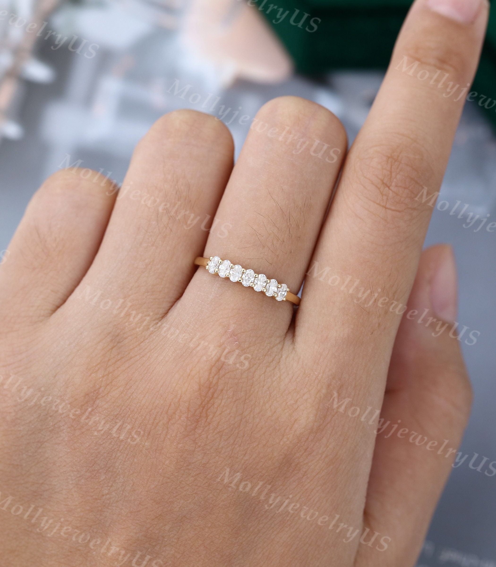 Unique Moissanite Wedding Band Women Oval Cut 1/4 Eternity Band Yellow ...