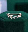 Marquise moissanite wedding band Curved rose gold wedding band Art deco leaf ring Stacking marriage ring Antique matching ring Bridal ring