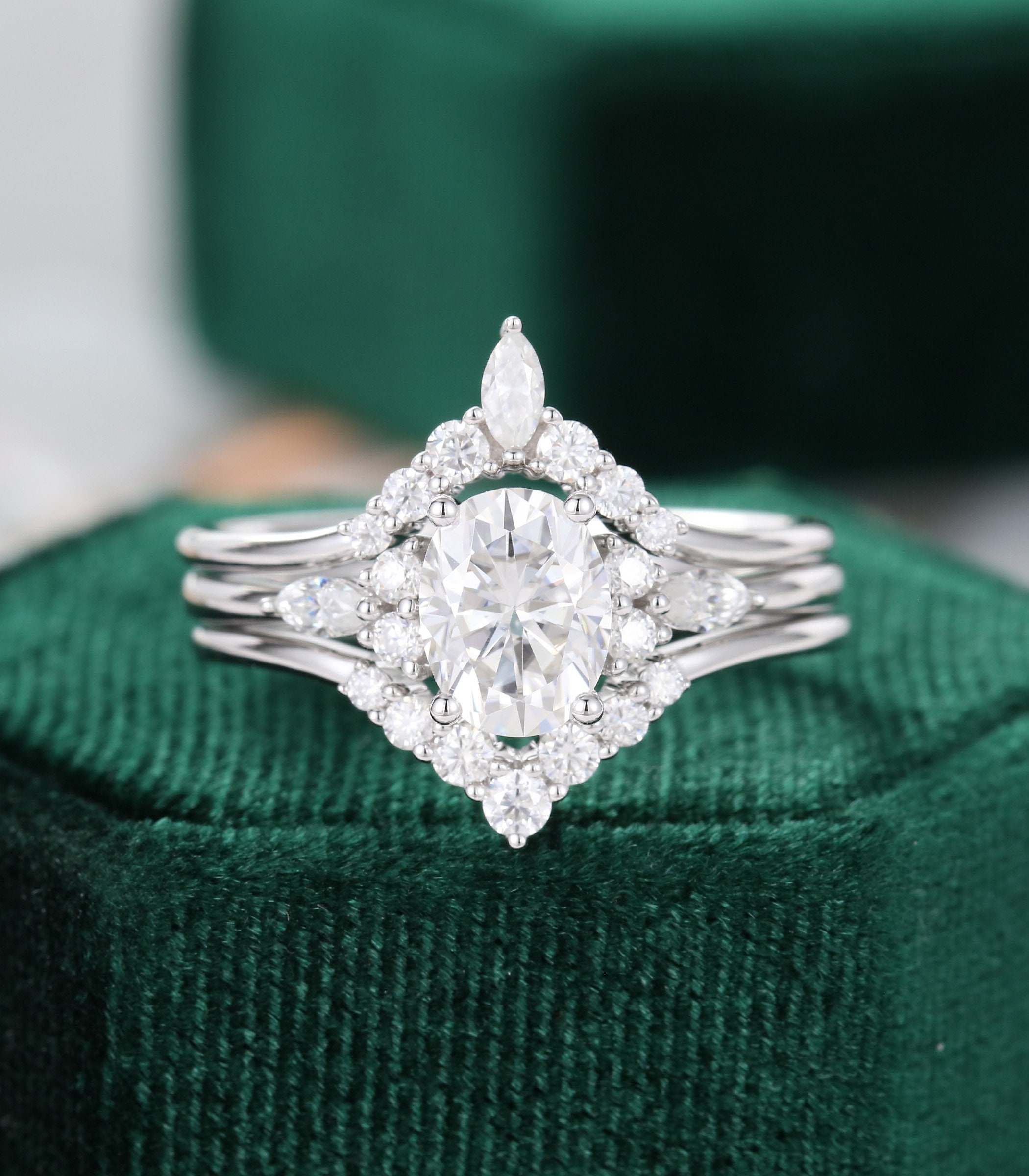 3pcs oval moissanite engagement ring set vintage unique image 0