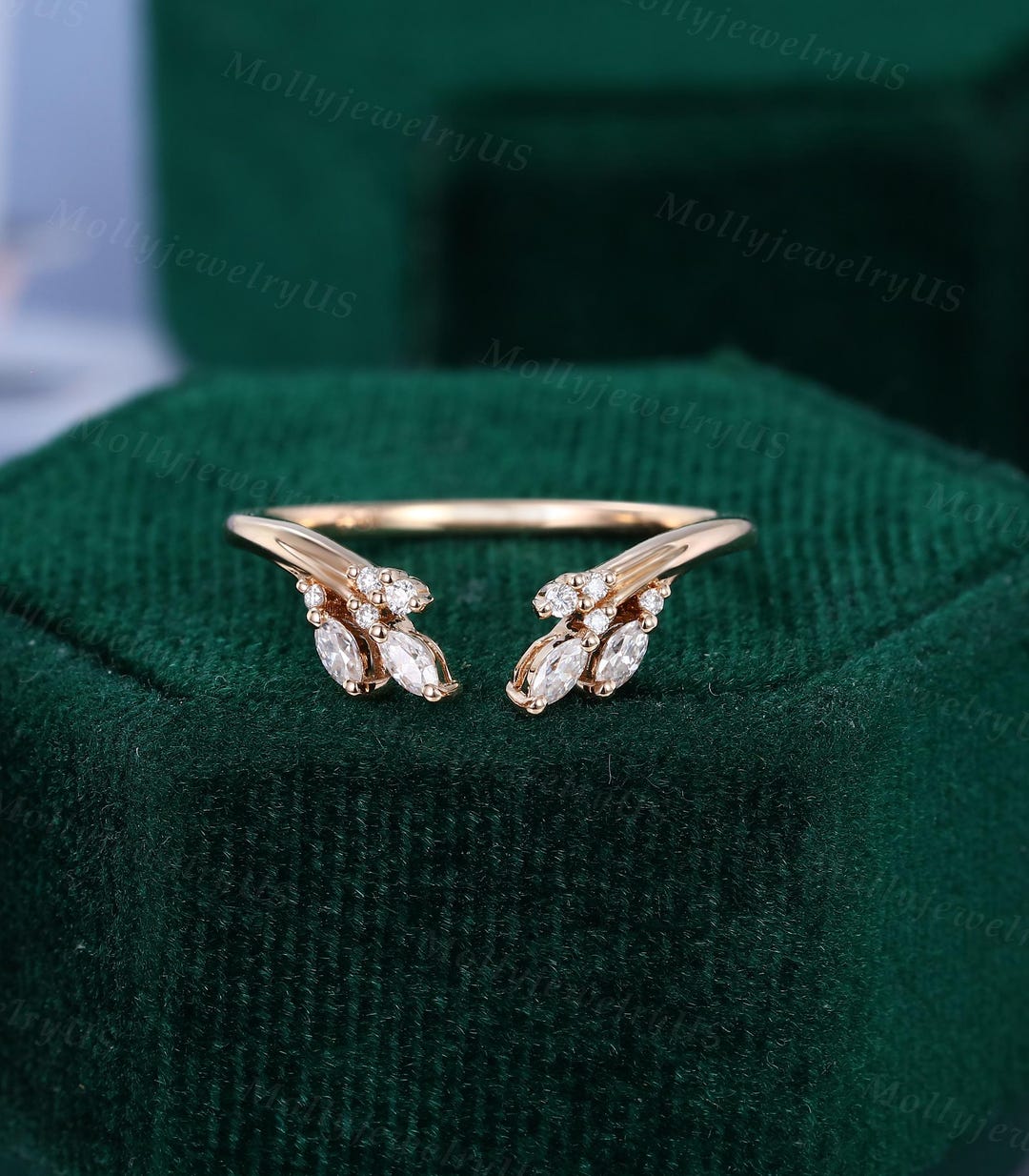Marquise Cut Moissanite Wedding Band Rose Gold Curved Wedding Ring ...