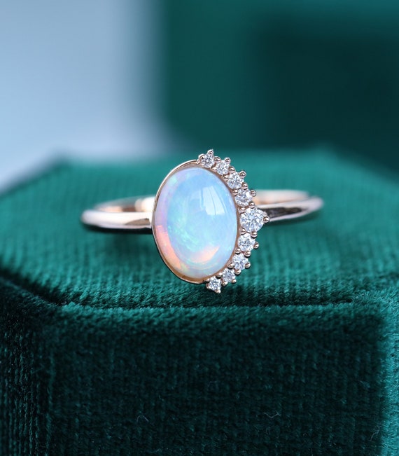 Oval cut Opal engagement ring vintage rose gold unique | Etsy