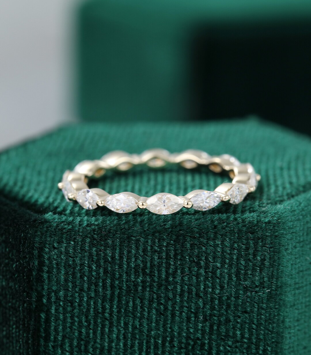 Full Eternity Marquise Cut Moissanite Wedding Band Vintage Unique Solid ...