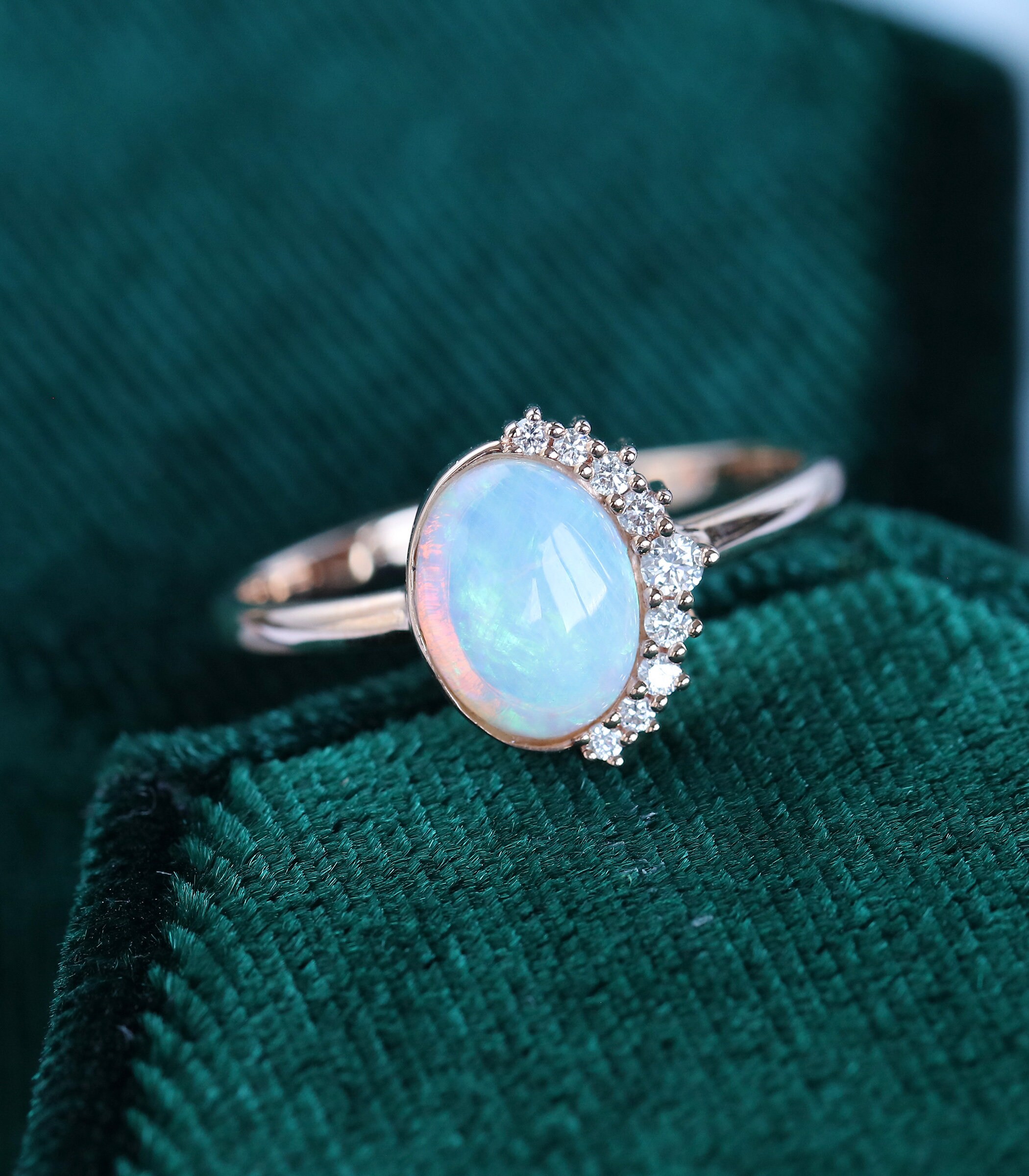 Oval Cut Opal Engagement Ring Vintage Rose Gold Unique | Etsy