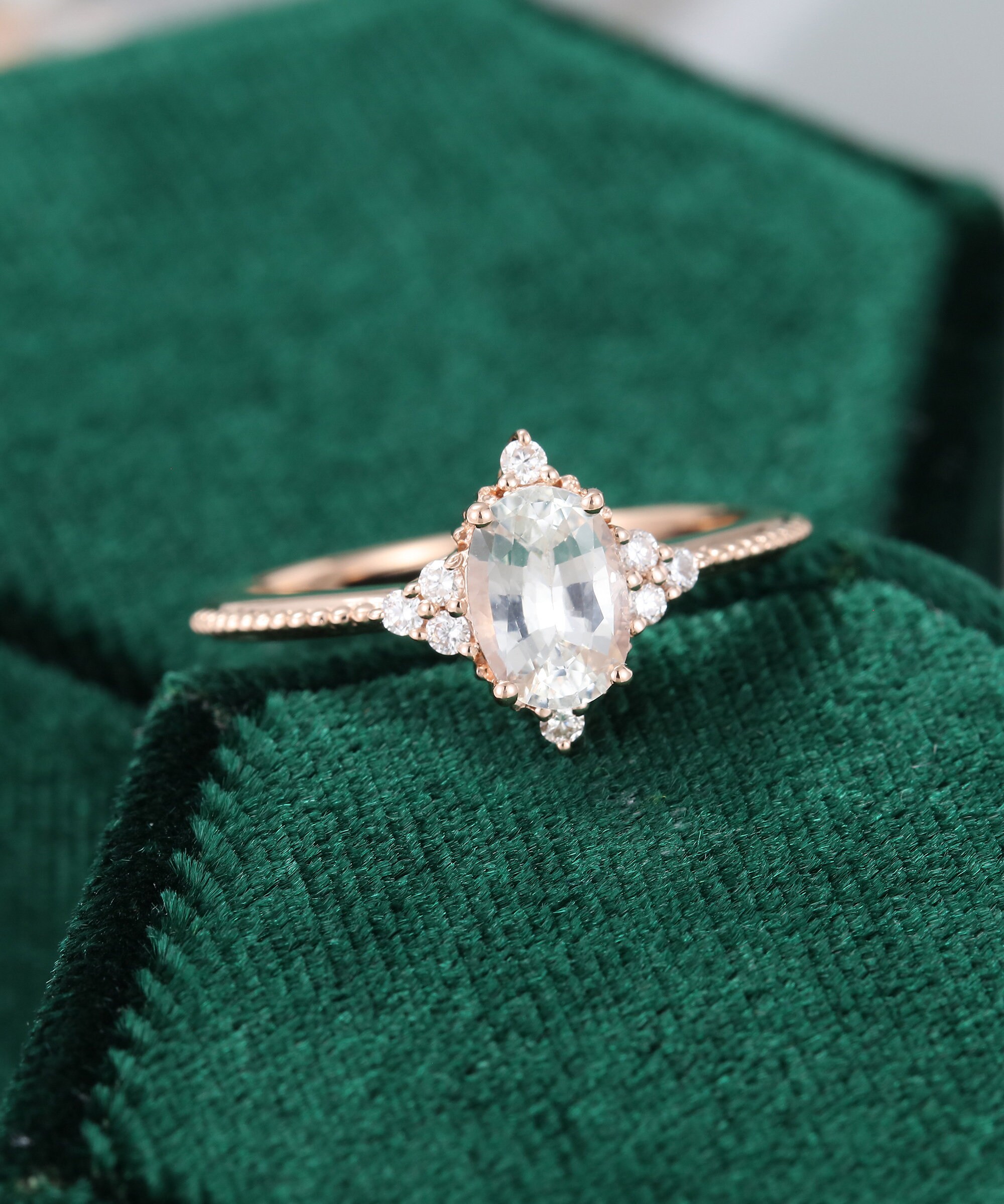 Oval Cut White Sapphire Engagement Ring Rose Gold Unique - Etsy