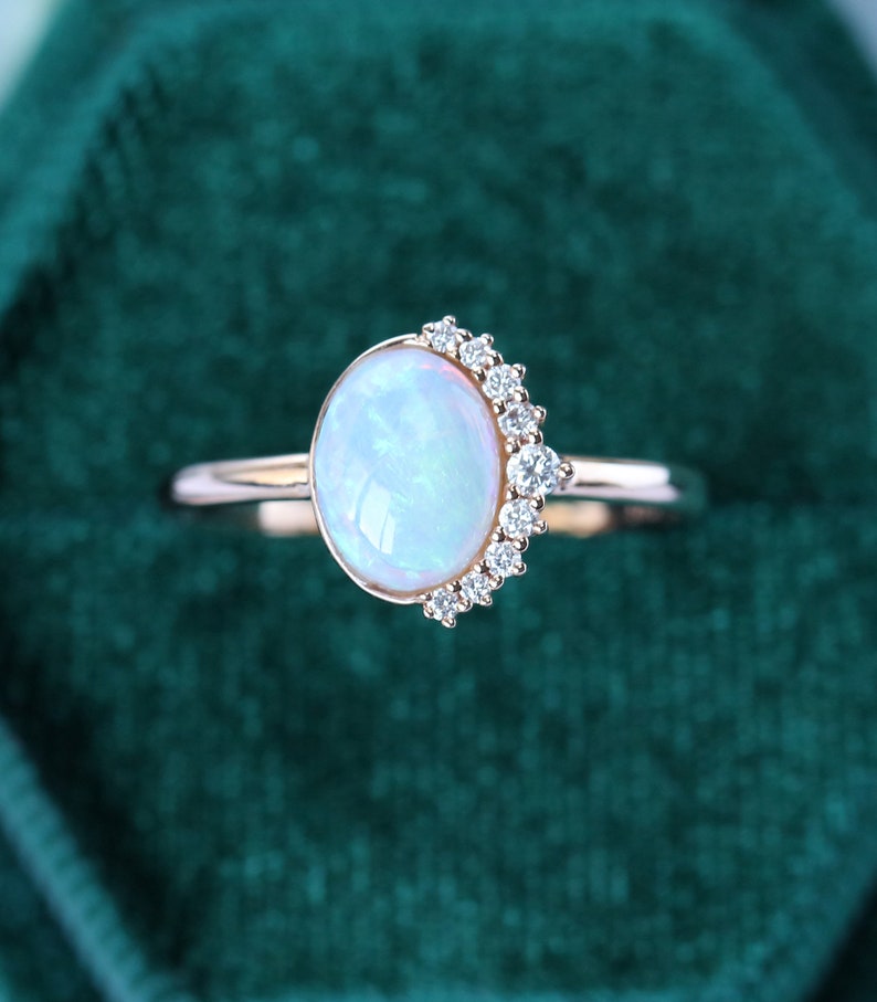 Oval cut Opal engagement ring vintage rose gold unique | Etsy