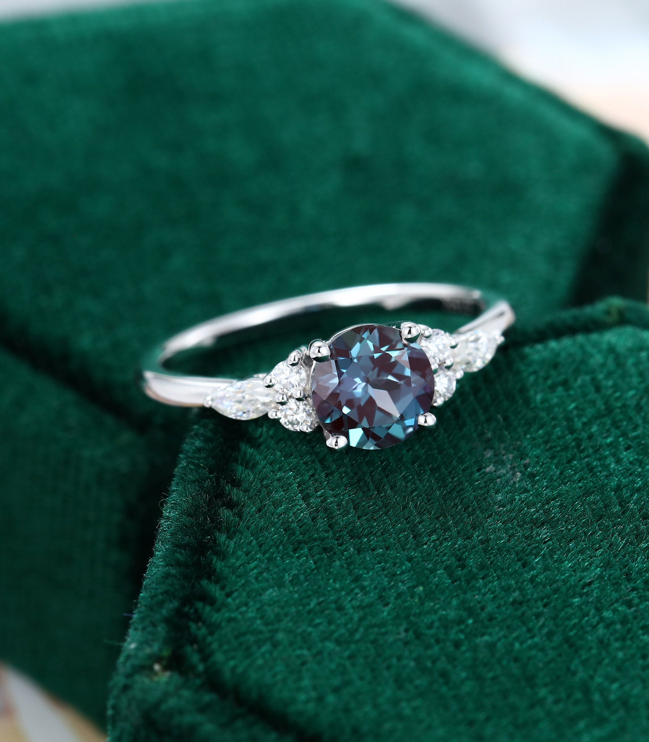 Alexandrite engagement ring vintage Unique Cluster ring White | Etsy