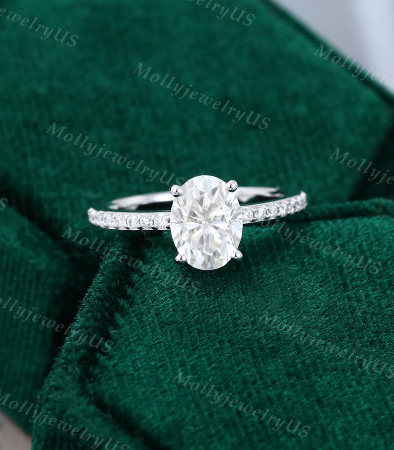 Oval Moissanite Engagement Ring White Gold Unique Engagement Etsy