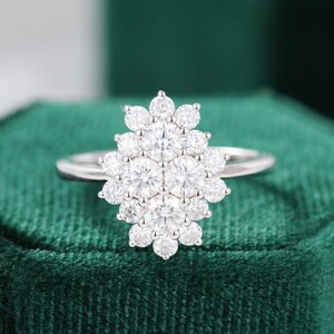 Unique Cluster engagement ring white gold Vintage Moissanite ring women Art deco Mini stone Flower Bridal Jewelry Anniversary gift for her