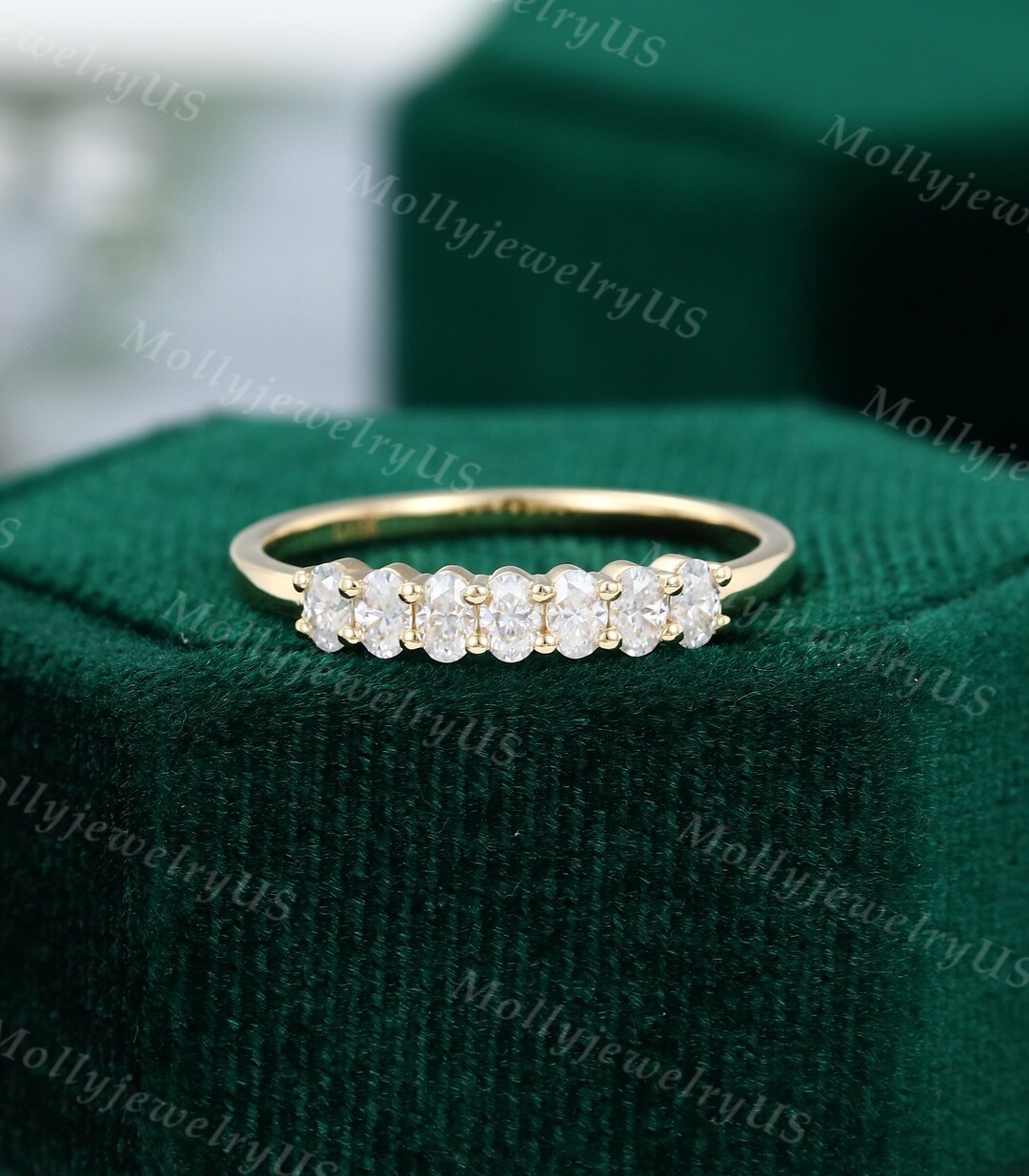 Unique Moissanite Wedding Band Women Oval Cut 1/4 Eternity Band Yellow ...