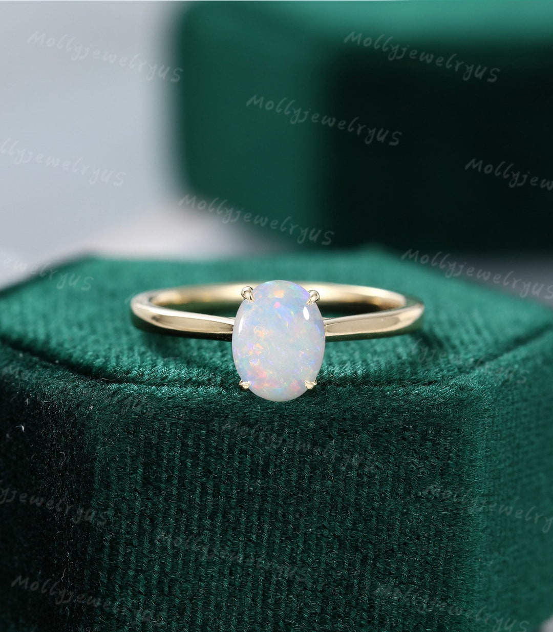 Oval Cut Opal Engagement Ring Solid 14K Yellow Gold Unique Simple ...