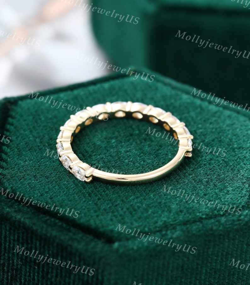 Oval Cut Moissanite Wedding Band Women Unique Yellow Gold Wedding Band ...