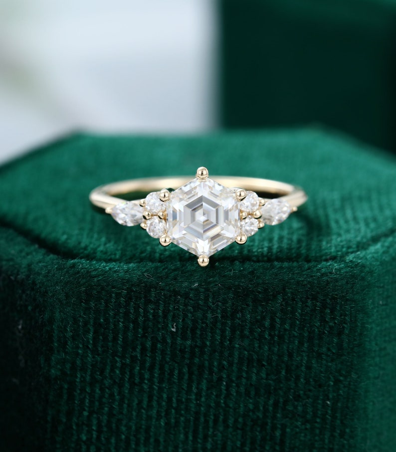 Hexagon cut Moissanite engagement ring rose gold vintage | Etsy