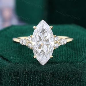 7*14mm Marquise cut Moissanite engagement ring vintage yellow gold Unique Cluster engagement ring women diamond wedding Anniversary gift