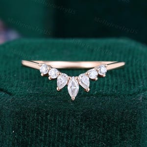 Anillo de boda curvo para mujer, oro rosa vintage, diamante talla marquesa, moissanita, anillo de boda único en forma de pera, anillo de compromiso nupcial apilable