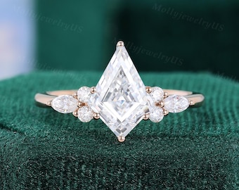 Anello di fidanzamento con moissanite a forma di aquilone, vintage, anello di fidanzamento in oro rosa con grappolo unico, anello di diamanti Marquise, anello di promessa di matrimonio