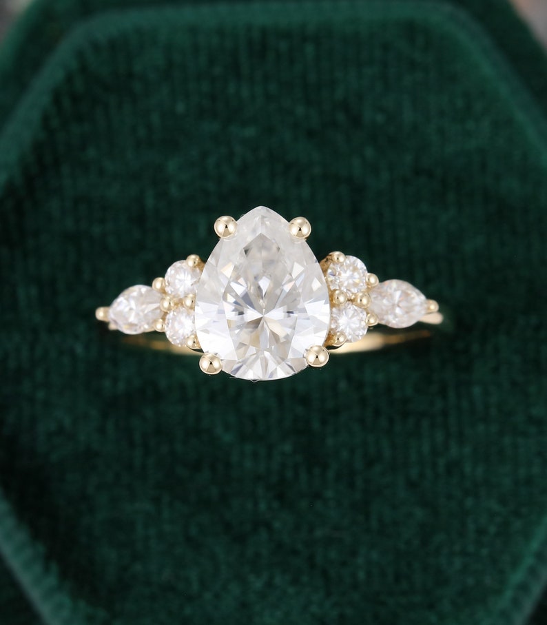 79mm Pear shaped Moissanite engagement ring vintage Unique | Etsy