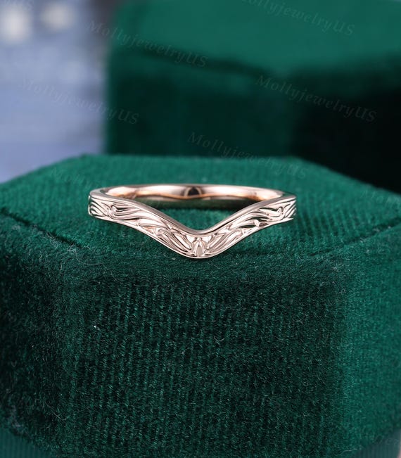 Curved Wedding Band Vintage Rose Gold Ring Matching Solid Gold