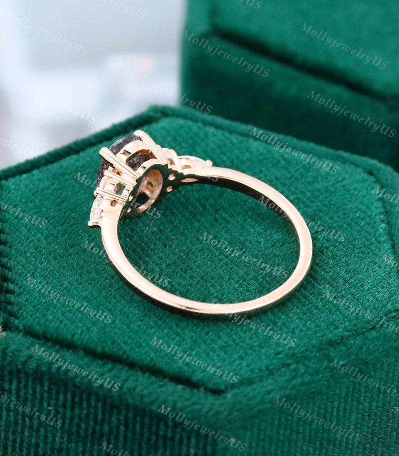 Oval Black Rutilated Quartz Engagement Ring Rose Gold Unique - Etsy
