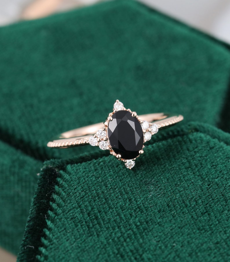 Oval Cut Black Onyx Engagement Ring Vintage Unique Rose Gold - Etsy