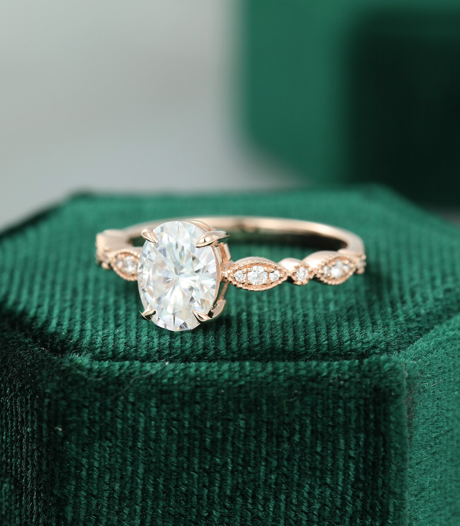 Oval Cut Moissanite Engagement Ring Rose Gold Unique Vintage | Etsy