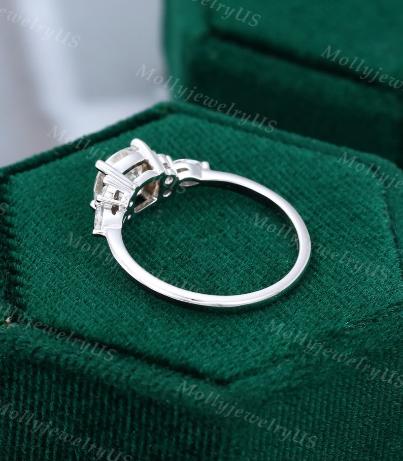 Cushion Cut Moissanite Engagement Ring White Gold Unique | Etsy