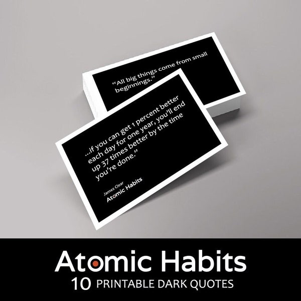 Atomic Habits 10 printable quotes cards, High Quality, Instant Download, Digital File, Dark, Motivation, Habits, Success