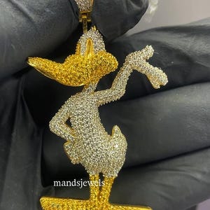 Moissanite Daffy Duck Pendant: 14k Gold Plated Sterling Silver, Simulated Diamond