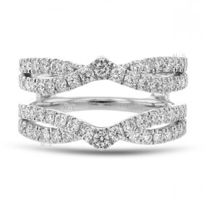 Round Cut Simulated Diamond Enhancer Ring: 14K White Gold Finish, Sterling Silver