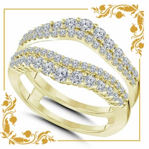 1.80 Ct Round Cut Diamond Anniversary Solitaire Enhancer Guard Wrap Ring 14k Yellow Gold Finish Women's
