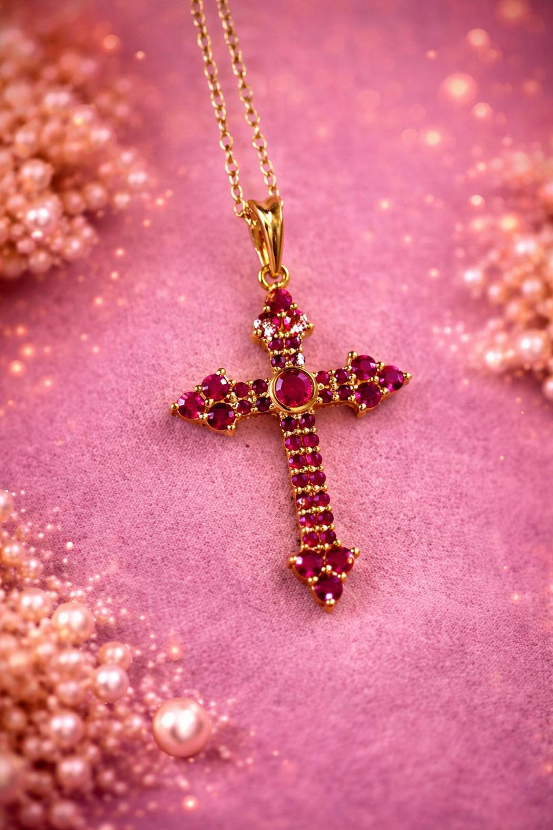Red Ruby Cross Pendant: 14k Gold Plated Sterling Silver, 18" Chain - Etsy