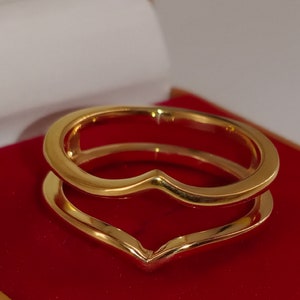 14k Yellow Gold Finish Sterling Silver Wedding Band: Vintage Marquise Enhancer Ring
