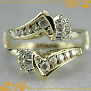 2.05 Ct Round Diamond Enhancer Ring Solitaire Guard Wrap Engagement Wedding Band 14K Yellow Gold Plated