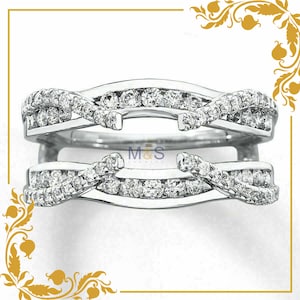 Excellent 1.90 Ct Round Cut Brilliant Diamond Enhancer Wrap Wedding Band Ring 14K White Gold Finish Women's
