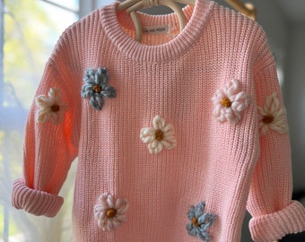 Colorful Embroidered Daisy Knit