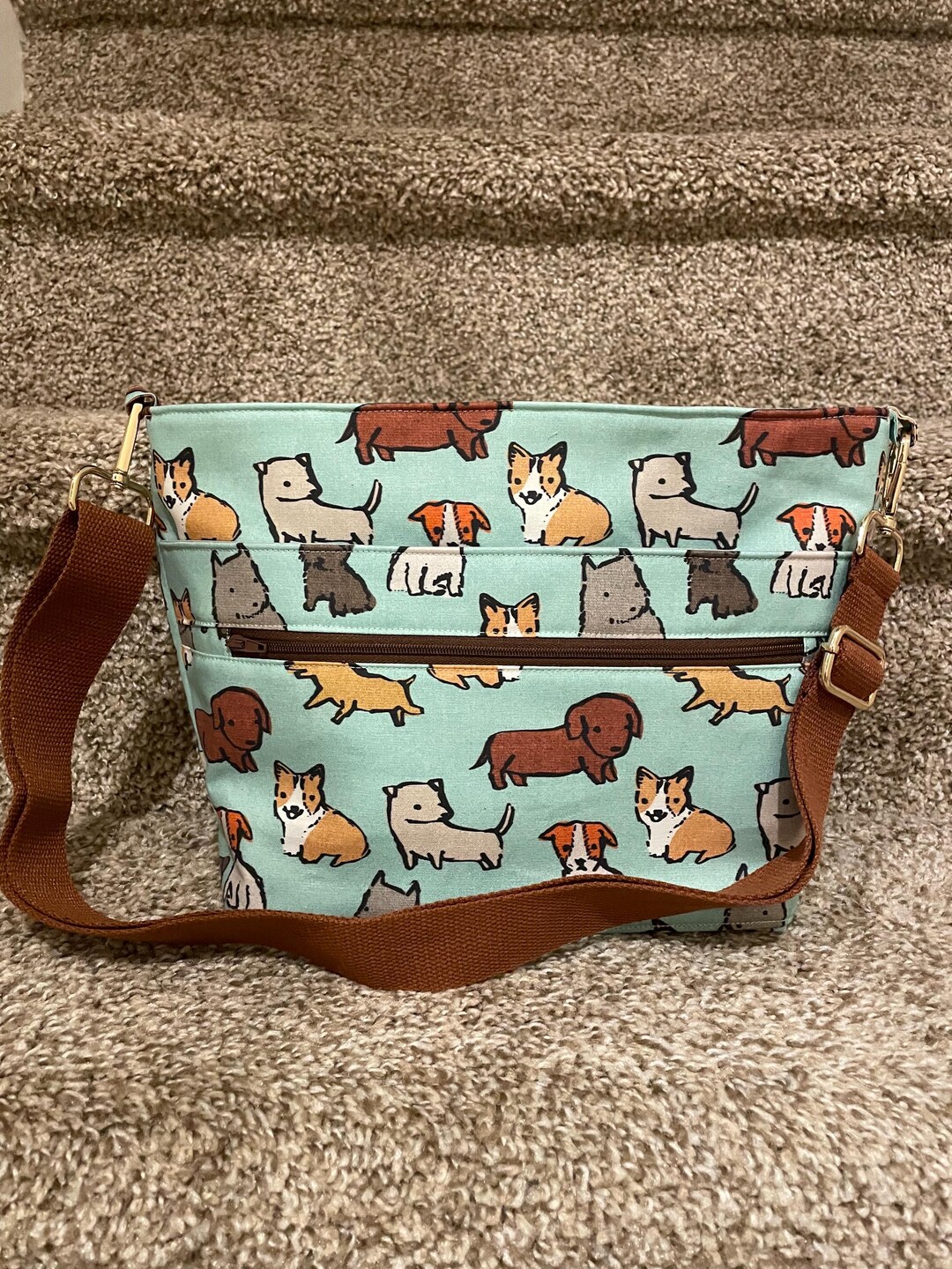 Dog Pomeranian Pattern Print Crossbody Bags