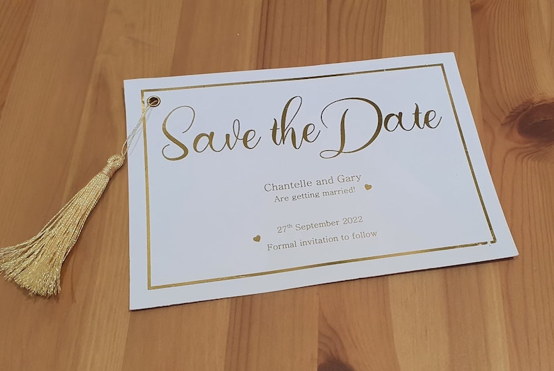 Gold tassel save the date wedding save the date wedding invitation tassel invitation special occasion invite gold foil invitation